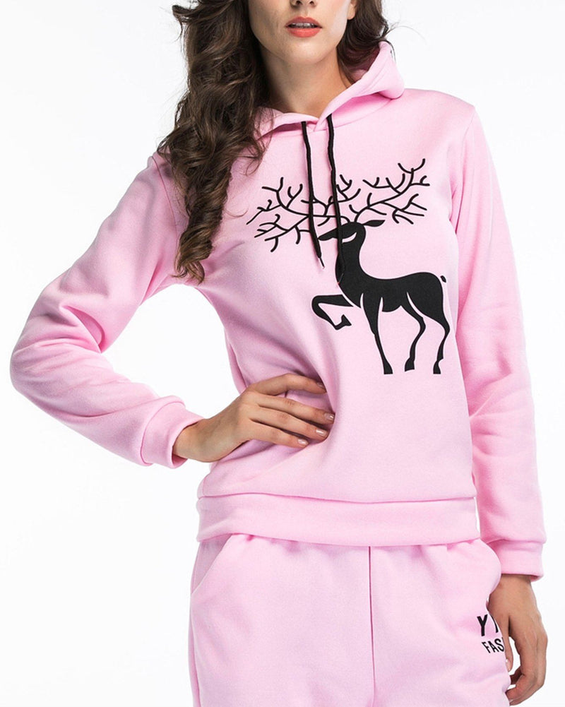 Antlers Print Christmas Hooded Sweater - Pink oh!My Lady 