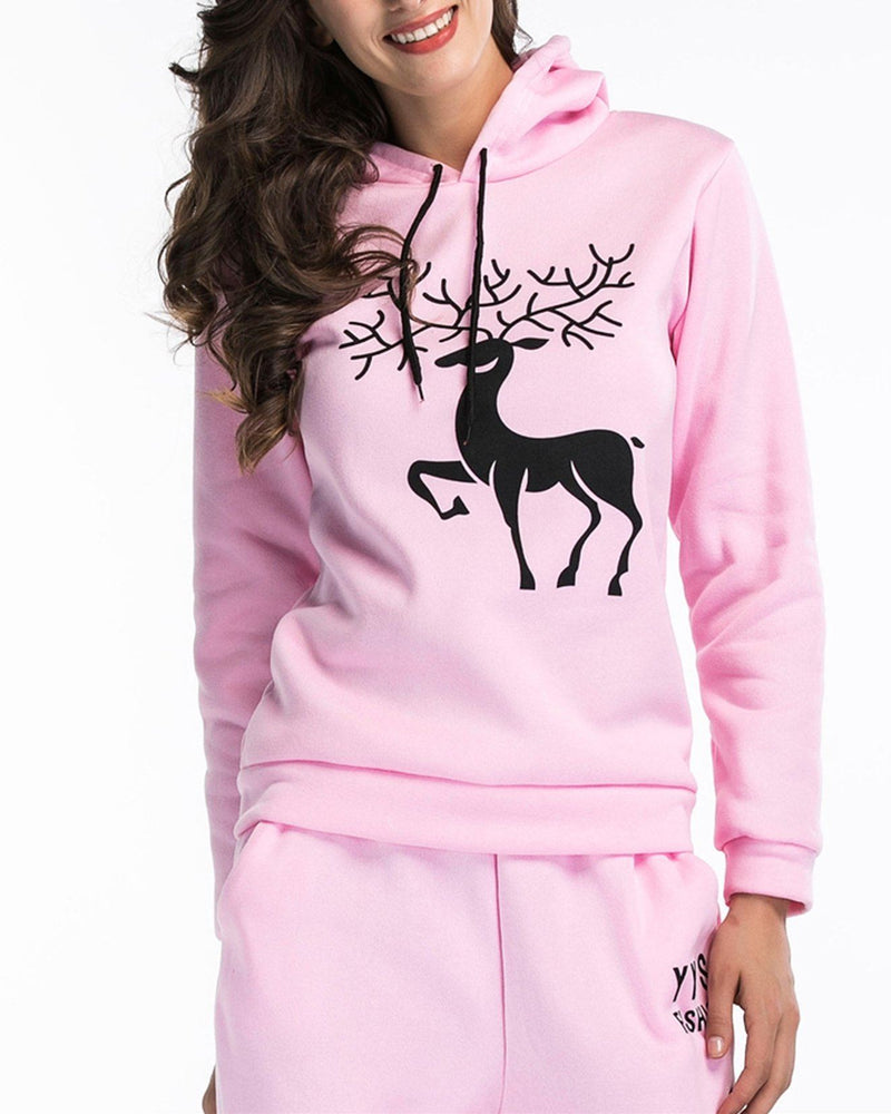 Antlers Print Christmas Hooded Sweater - Pink oh!My Lady 