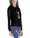 Antlers Print Christmas Sweatshirt - Black oh!My Lady 