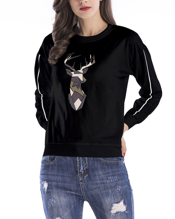 Antlers Print Christmas Sweatshirt - Black oh!My Lady 