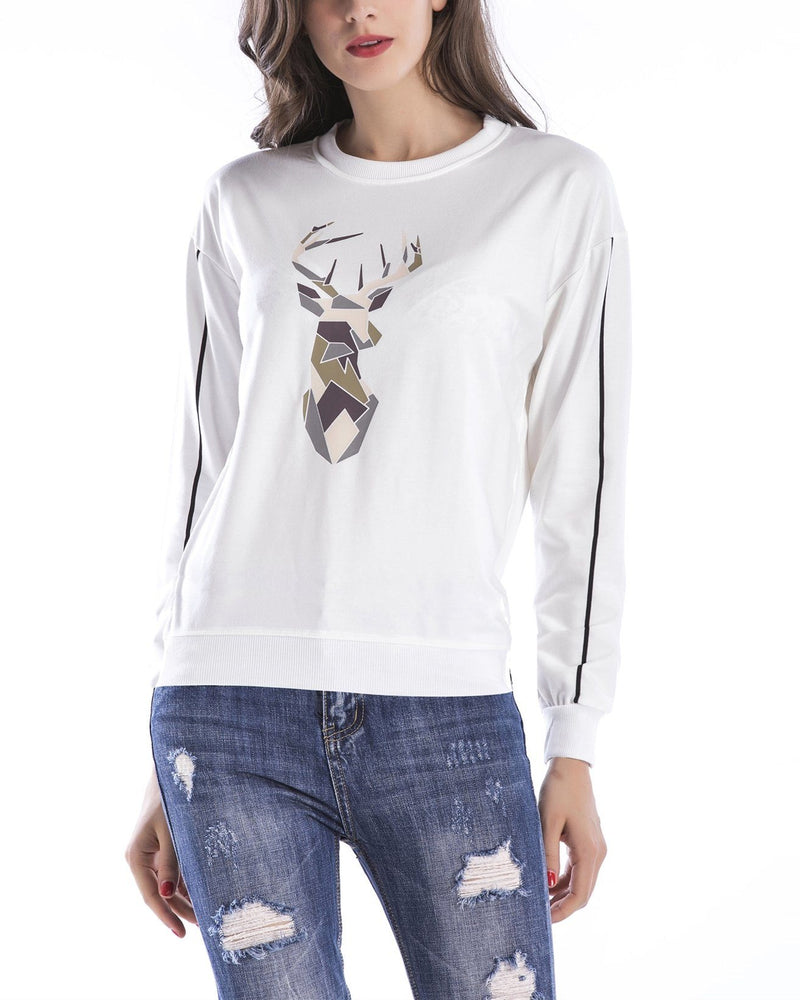 Antlers Print Christmas Sweatshirt - White oh!My Lady 