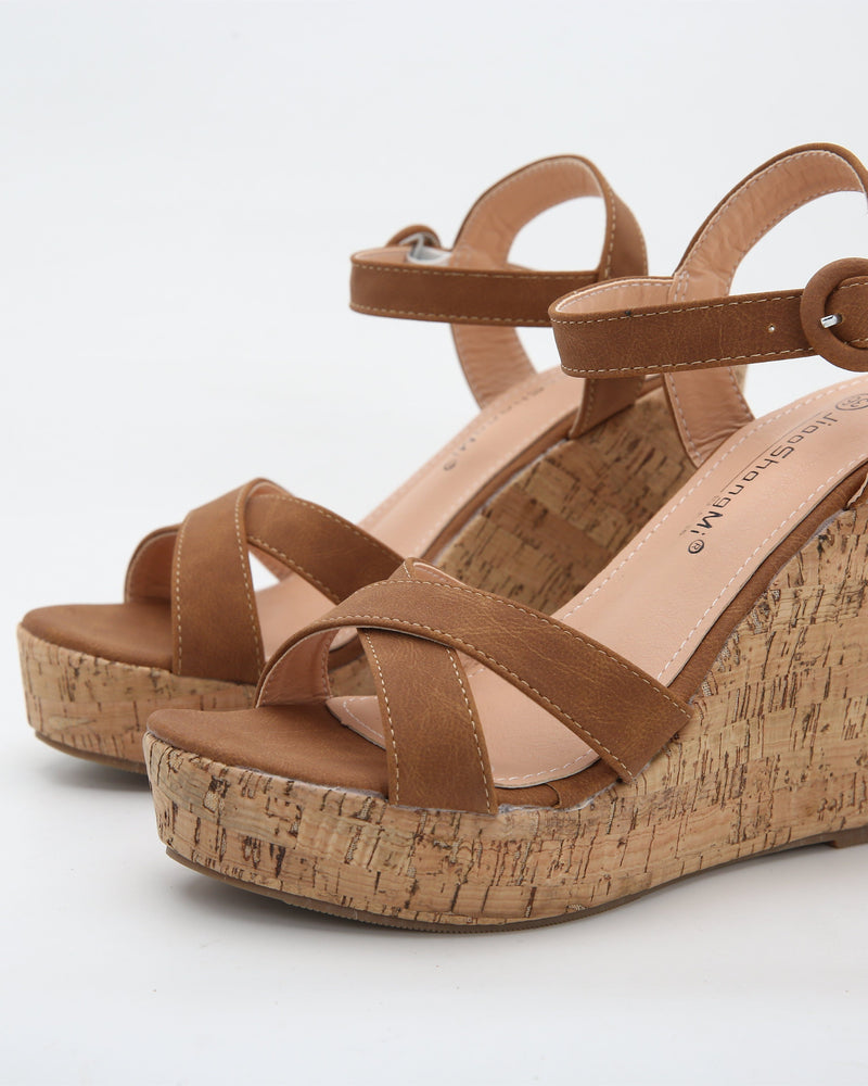 Arriving Fashion Chunky Suede Wedge Sandals - Brown Sandals oh!My Lady 