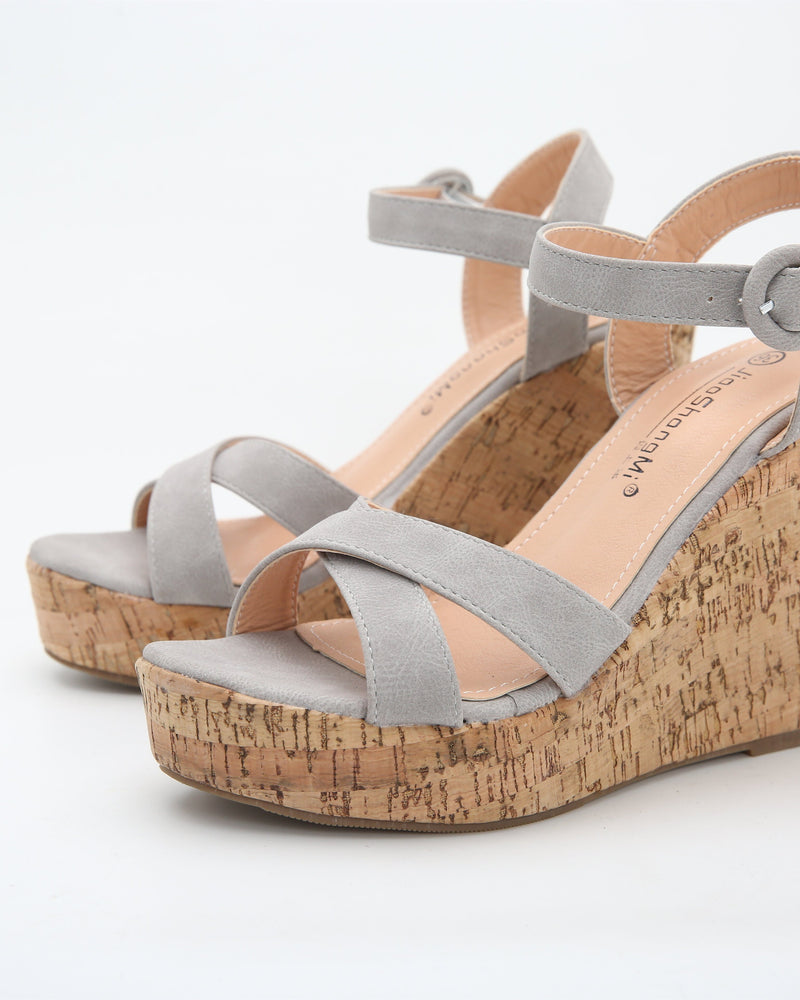 Arriving Fashion Chunky Suede Wedge Sandals - Grey Sandals oh!My Lady 