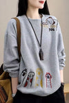 Embroidery Cotton Round Neck Sweatshirt