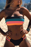 Bandeau Rainbow Striped Bikini Set (3 Colors) ohmylady/Swimwear OML S(2-4) Blue 