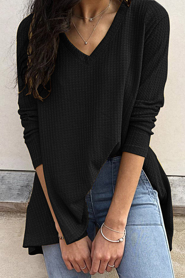 Casual V-neck Solid Color Shirt