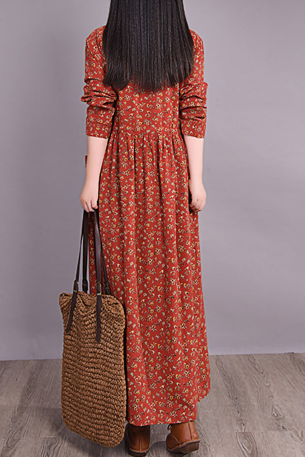 Autumn And Winter Floral Dress