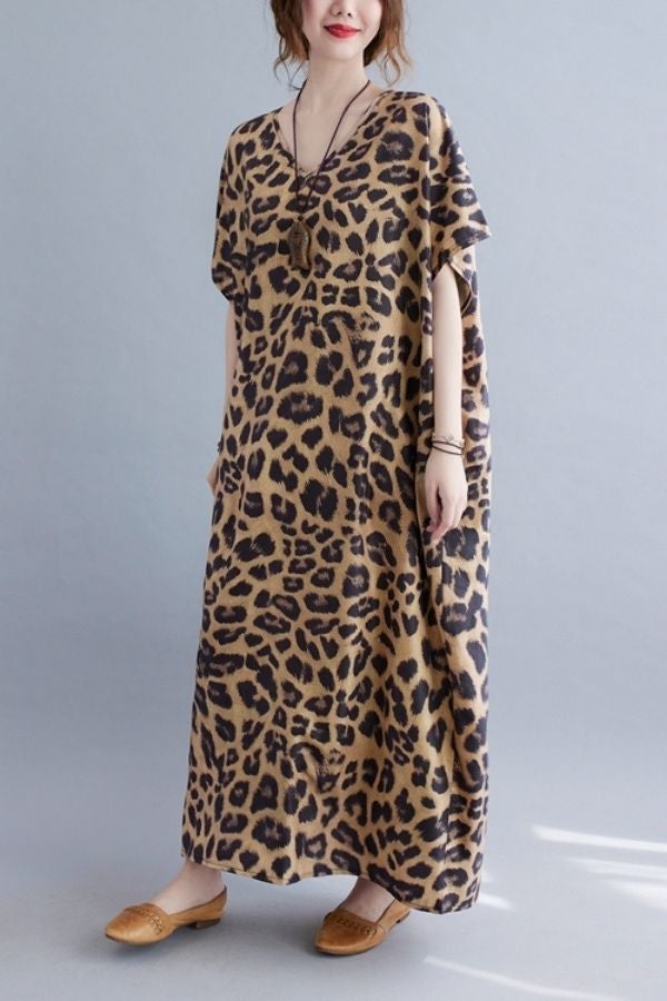 Leopard Printed Cozy Maxi Dress (Fit 99lb - 176lb)