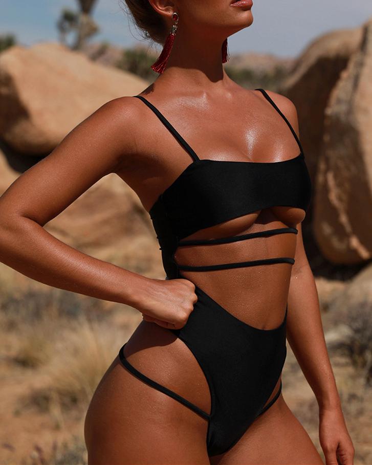 Black Sexy Hollow Out Bodysuit Swimsuit Swimwear oh!My Lady 