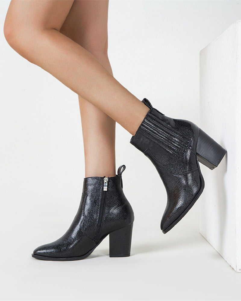 Block Heel Side Zipper Boots - Black oh!My Lady 