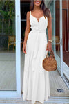 Button V-Neck Maxi Dress With Belt ohmylady/Dresses OML S(2-4) White 