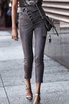 Buttoned Skinny High Rise Jeans ohmylady/Pants OML Dark grey S 