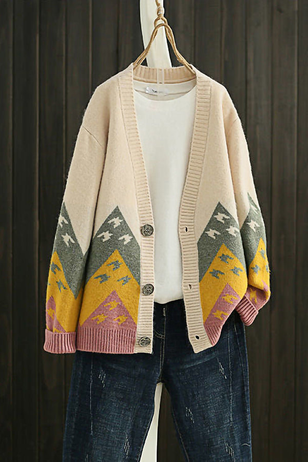 Vintage Color Block Knitted Jacket