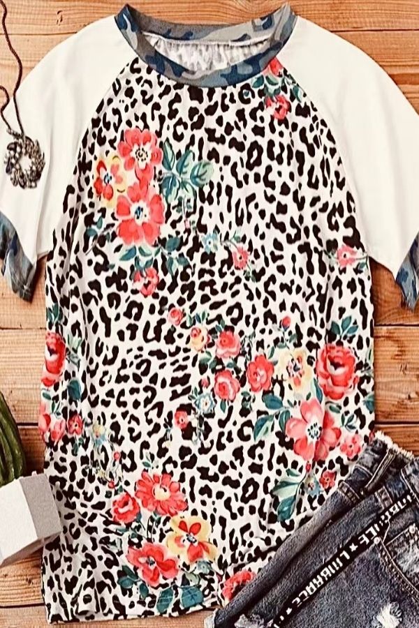 Leopard Floral Printing T-shirts