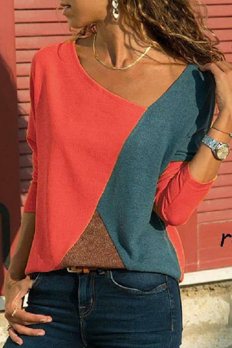 Casual Colorblock Top 4 Colors ohmylady/Tops - x OML S Red 