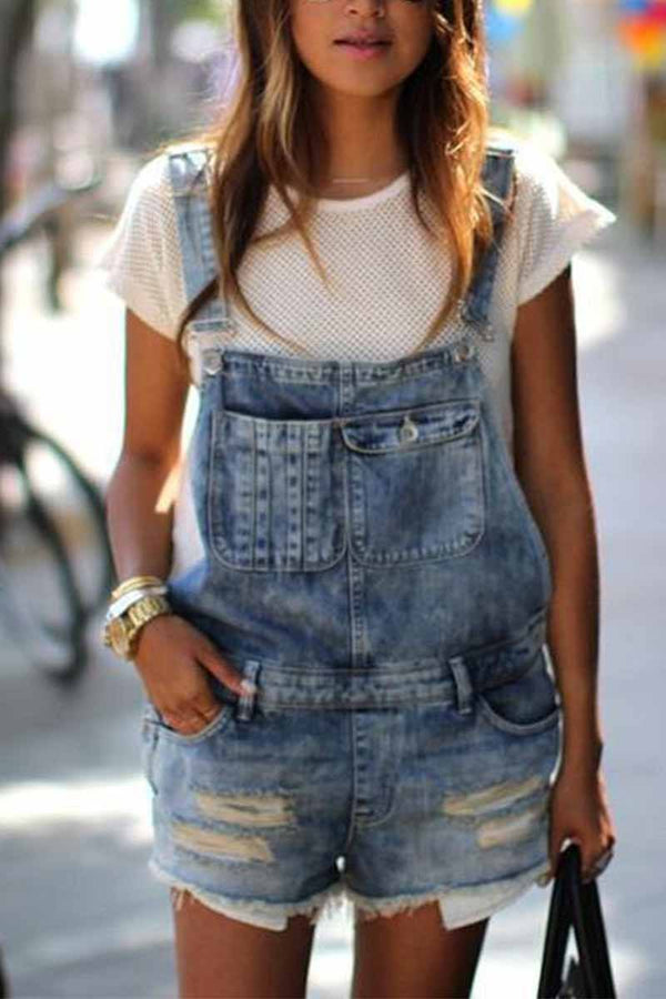 Casual Denim Rompers with pockets ohmylady/Set OML S Blue 