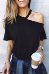 Casual Dew Shoulder T-shirt ohmylady/Tops OML S Black 