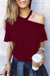 Casual Dew Shoulder T-shirt ohmylady/Tops OML S Red 