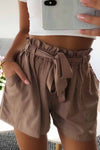 Casual Elastic Wide Leg Strap High Waist Shorts ohmylady/Shorts OML S Brown 