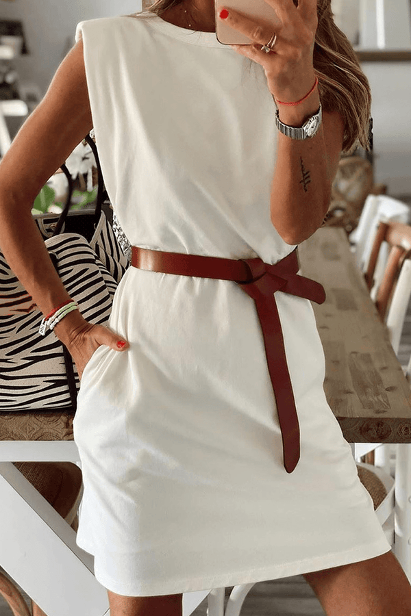 Casual Solid Pocket O Neck One-piece Suits Dresses ohmylady/Dresses OML White S 
