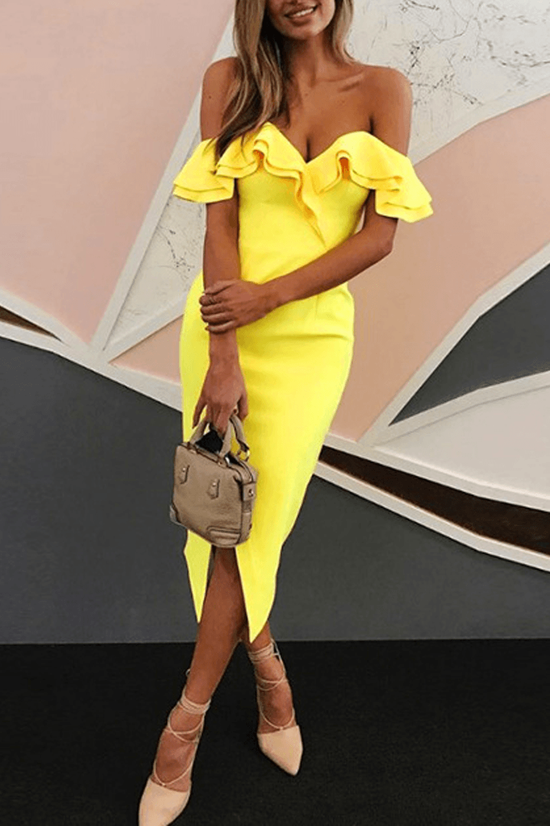 Chic Party Double Ruffle Design Yellow Dress ohmylady/Dresses OML S YELLOW 