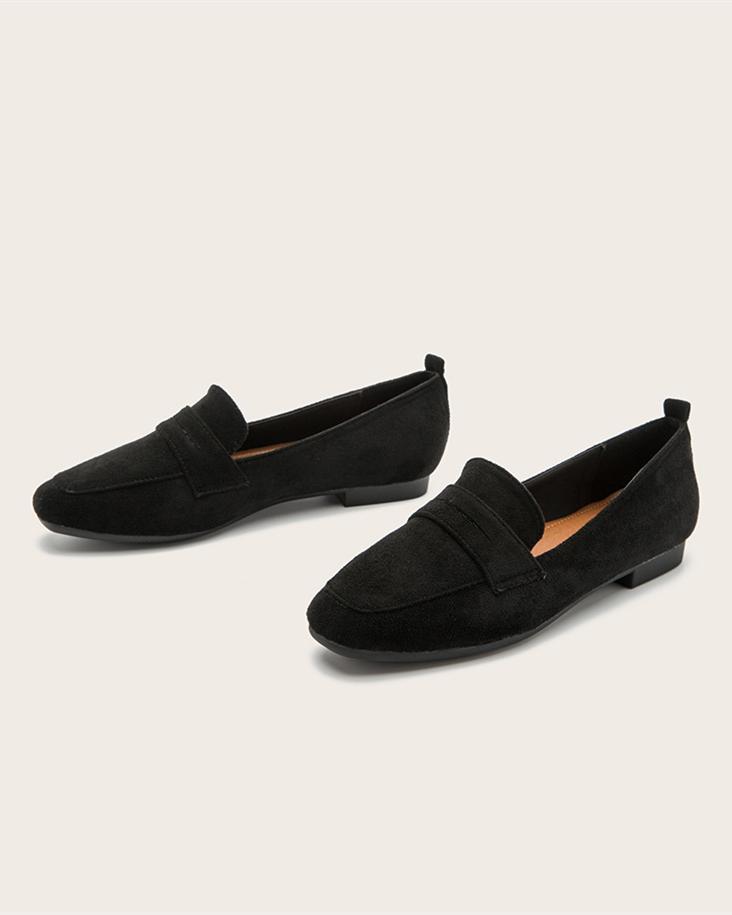 Chic Suede Flat Loafers - Black Sandals oh!My Lady 