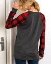Christmas Print Checkered V-neck Top - Red oh!My Lady 