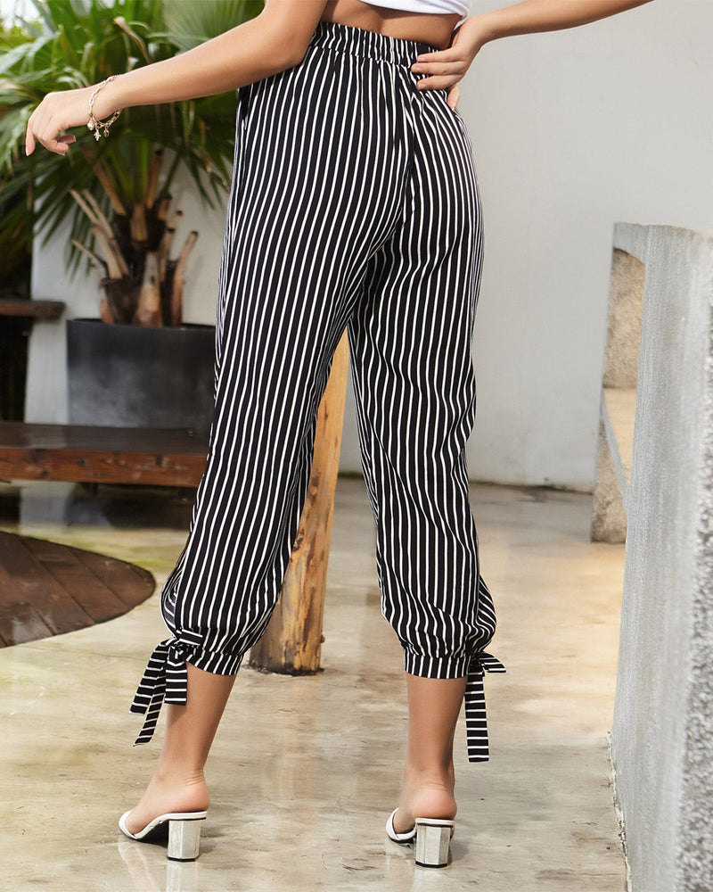 Classic Look High-Waisted Pants - Black Pinstripe ShellyBeauty 
