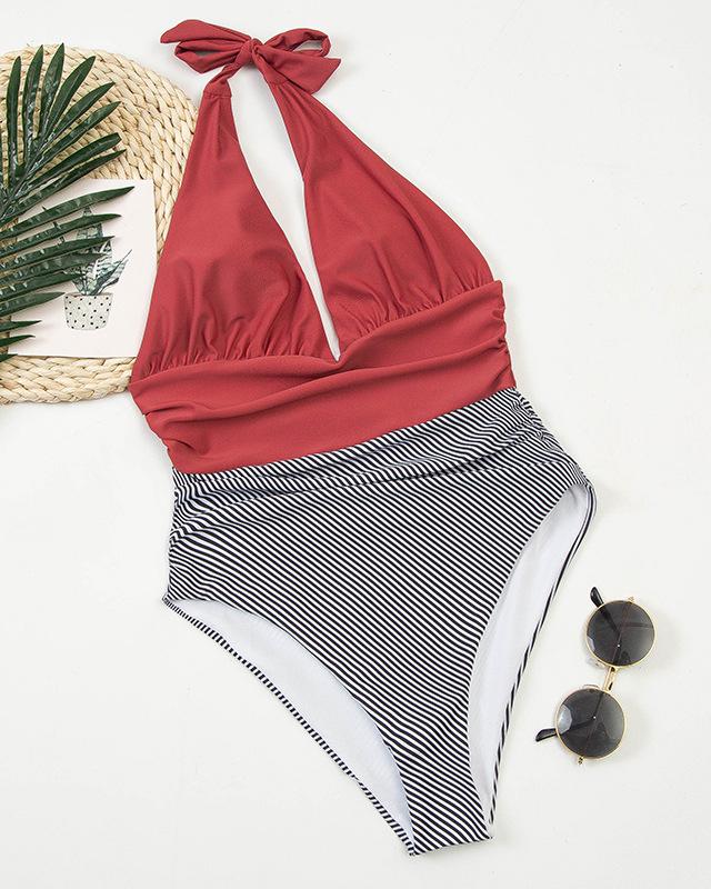 Color Block Patchwork Bikini - Red Swimwear oh!My Lady 