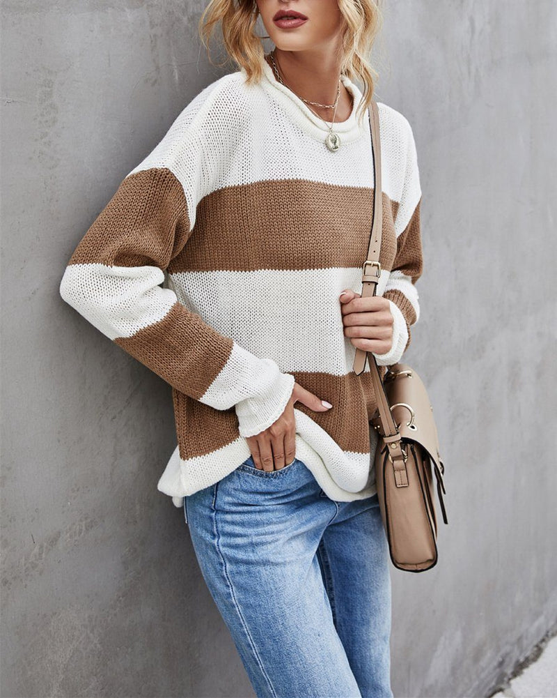 Colorblock Stripe Sweater - Brown oh!My Lady 