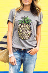 Colorful Floral Print Pineapple T-shirt ohmylady/Tops OML S gray 