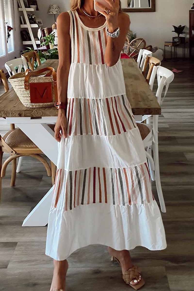 Contrast Sleeveless Striped Midi Dress ohmylady/Dresses OML S White 