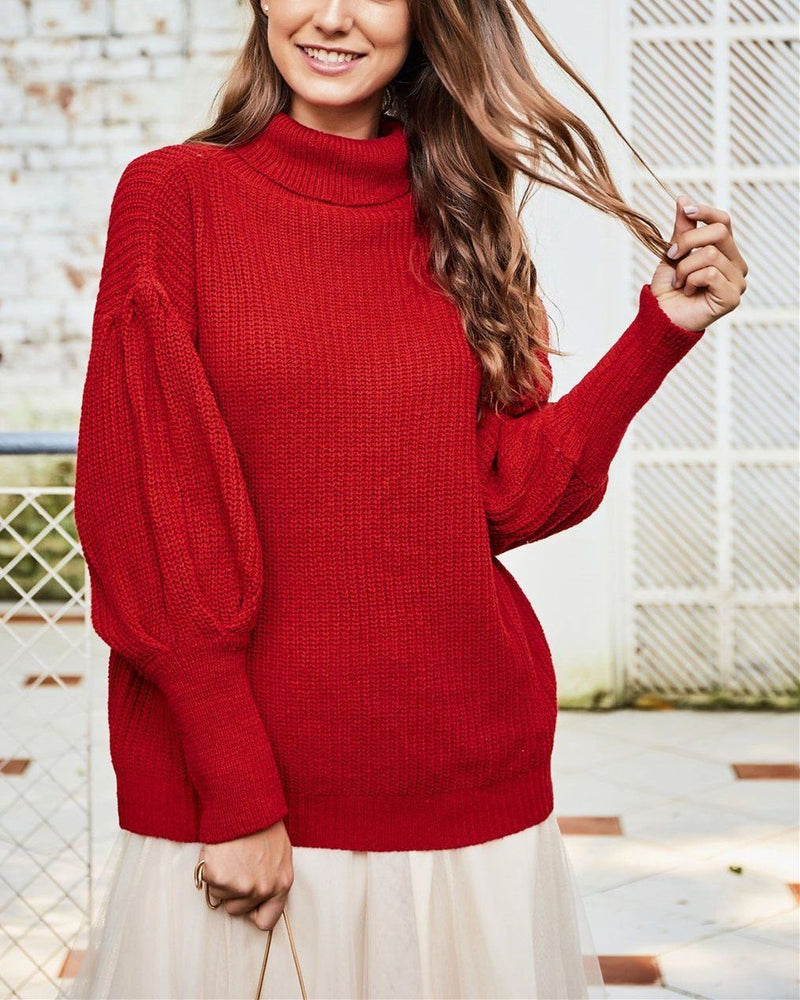 Conway Oversized Knit Turtleneck Sweater - Red ShellyBeauty 