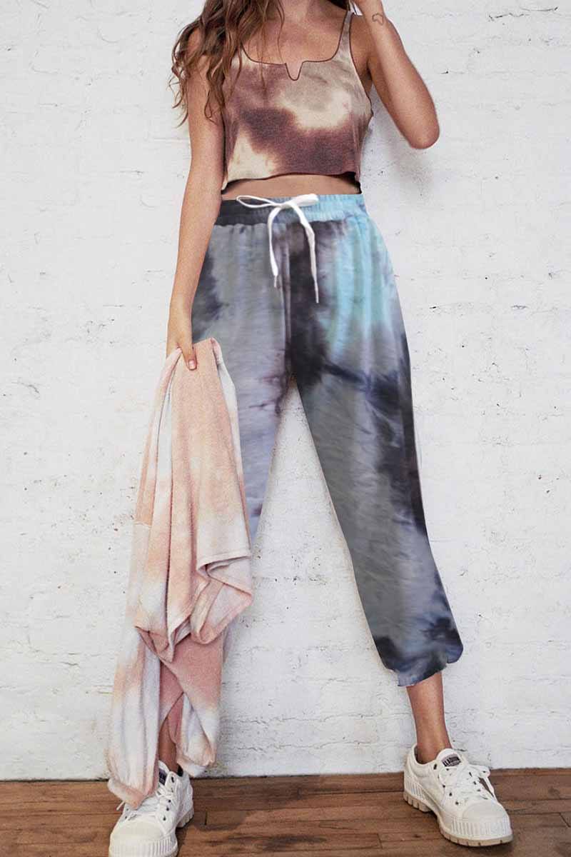 Cotton Tie-dye Casual Trousers ohmylady/Pants OML S Gray blue 