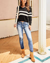 Cozy Life Striped V-Neck Crop Sweater - Black ShellyBeauty 