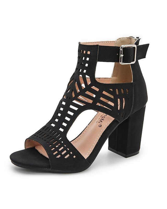 Cut Out Peed Toe Heeled Buckle Sandals - Black oh!My Lady 