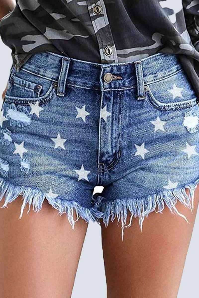 Cute Star Denim Shorts ohmylady/Shorts OML S(2-4) Blue 