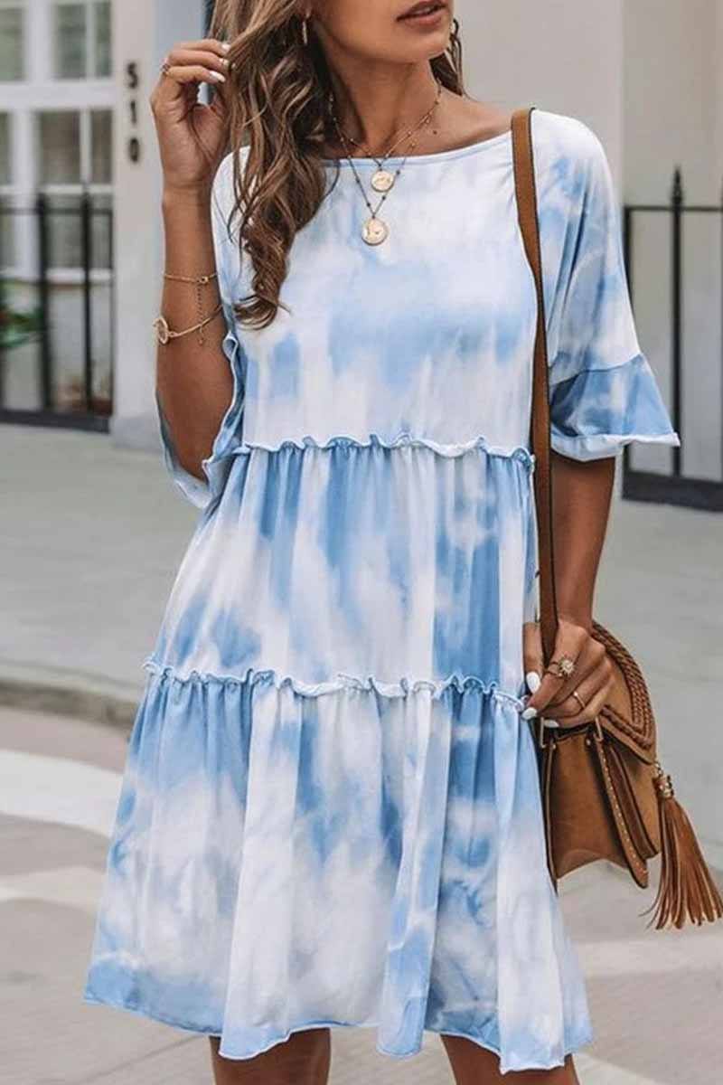 Cute Tie-dye Midi Dress ohmylady/Dresses OML S Blue 