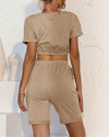 Day To Chill Crop Two-Piece Sets - Khaki ShellyBeauty 