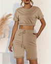Day To Chill Crop Two-Piece Sets - Khaki ShellyBeauty 