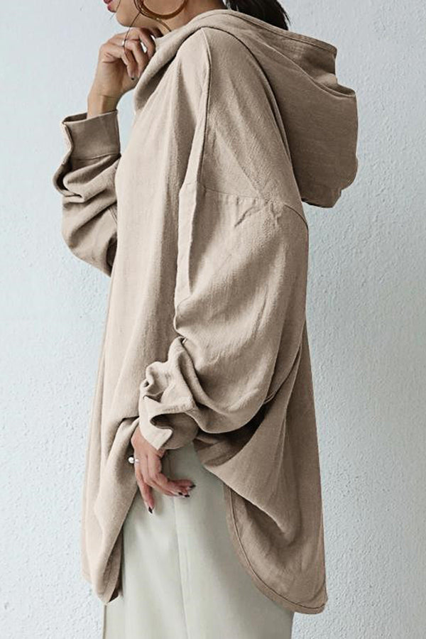 Cotton And Linen Hooded Loose Shirt