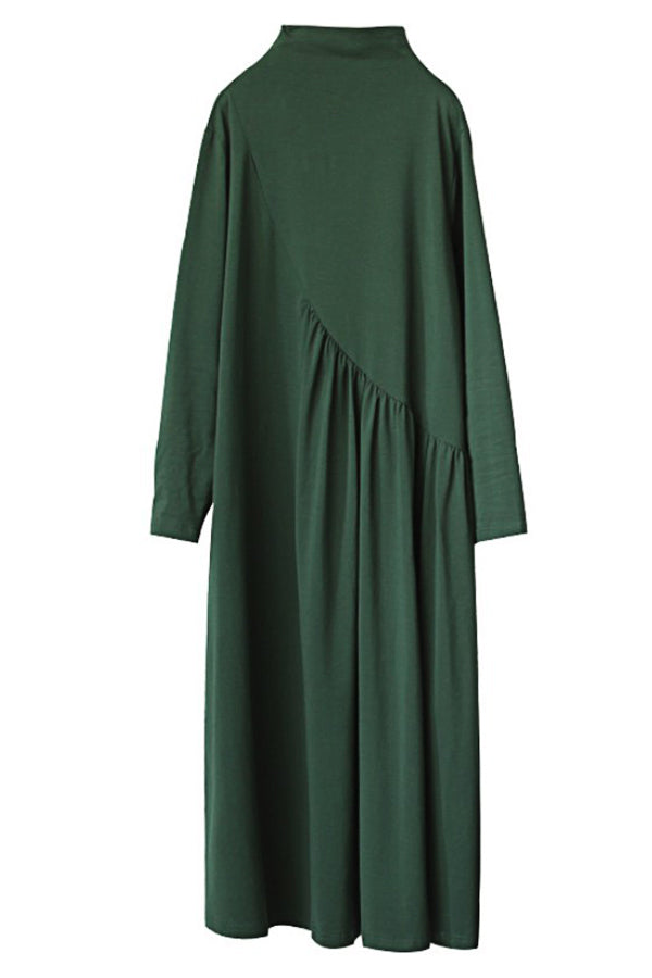 High Collar Solid Color Maxi Dress