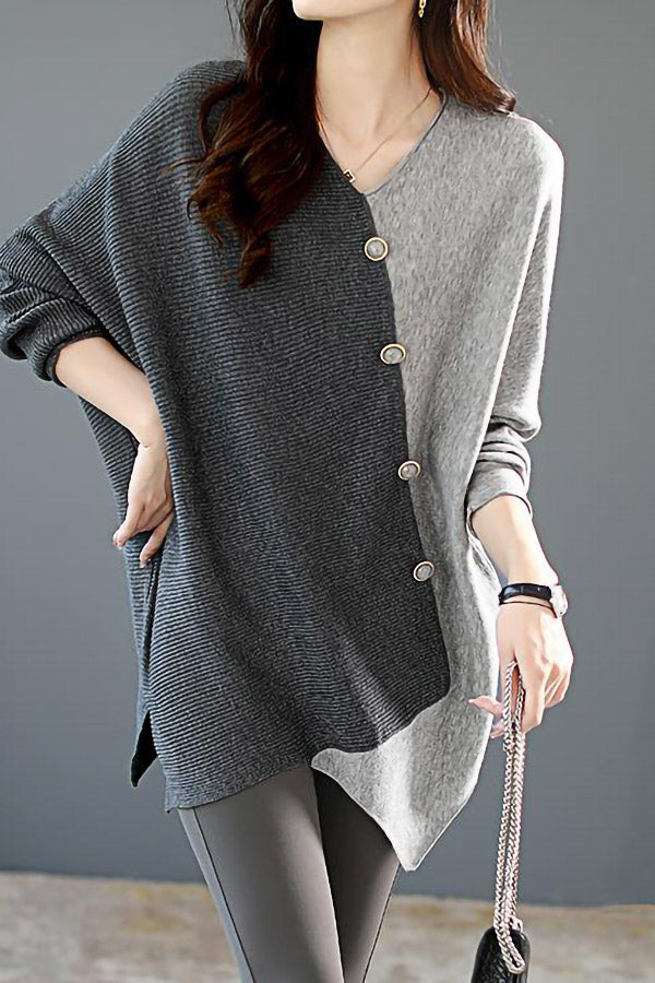 Bat Sleeve Contrast Stitching Sweater