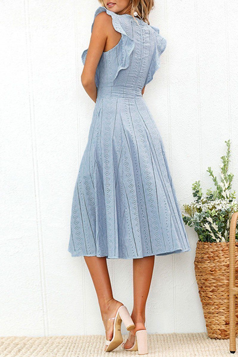 Elegant Flounce Lace Design Mid Calf Dress(2 Colors) ohmylady/Dresses - x OML 