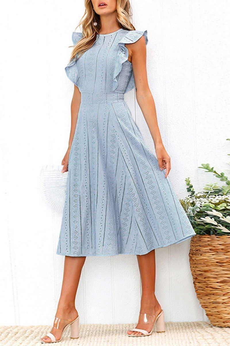 Elegant Flounce Lace Design Mid Calf Dress(2 Colors) ohmylady/Dresses - x OML S BLUE 