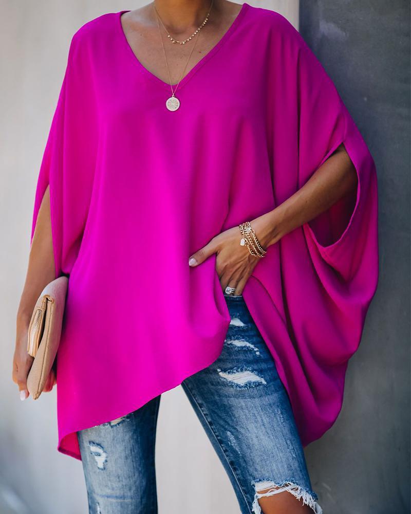 Fashion Solid Color Bat Sleeve Shirt ss-tops oh!My Lady 