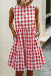 Fashion Street Plaid Split Joint O Neck Princess Dresses ohmylady/Dresses OML Red S 