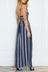 Fashion V Neck Striped Side Slit Royalblue Chiffon Ankle Length Dress ohmylady/Dresses OML 