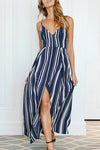 Fashion V Neck Striped Side Slit Royalblue Chiffon Ankle Length Dress ohmylady/Dresses OML S Royalblue 