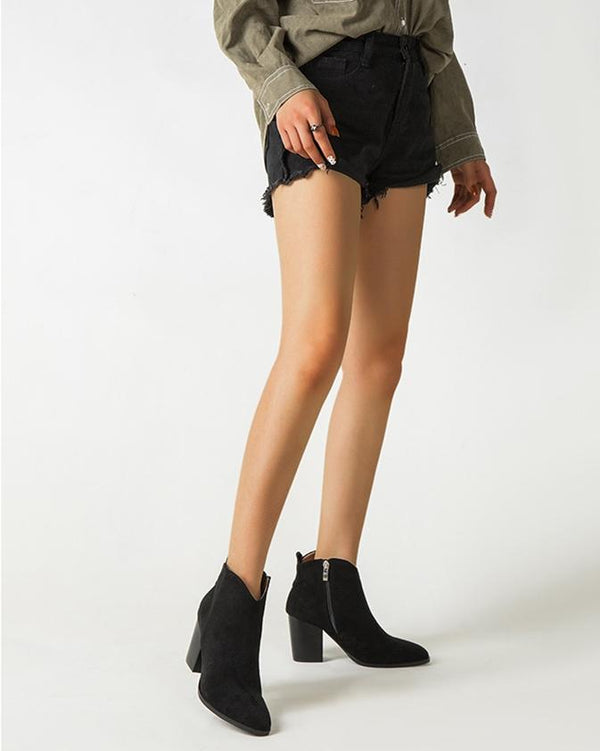 Faux Suede Ankle Boots - Black oh!My Lady 